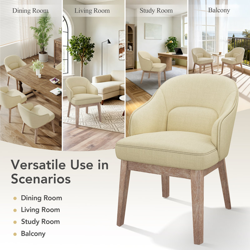 Chaise rembourrée moderne avec pieds en bois, Beige