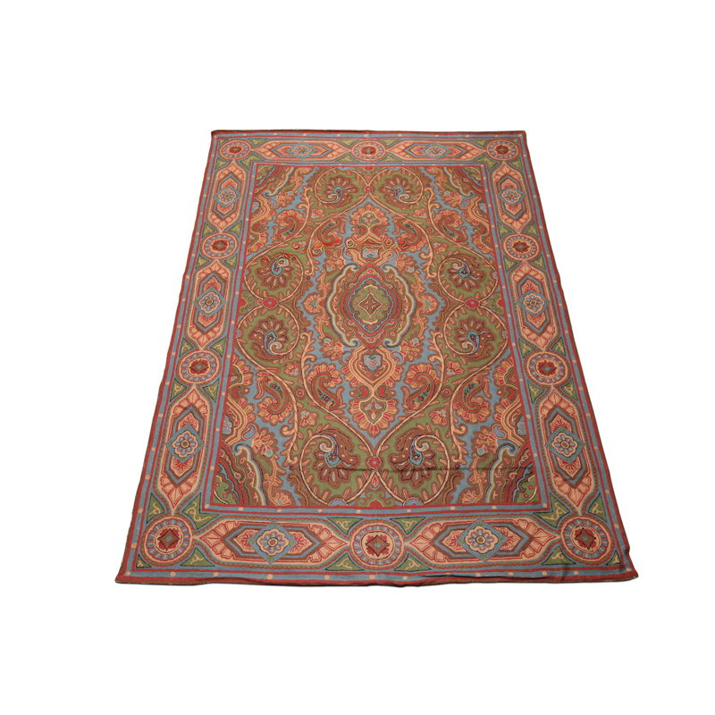 Tapis traditionnel vert en laine tissé à la main 5 pi 9 po x 8 pi 6 po Aqua