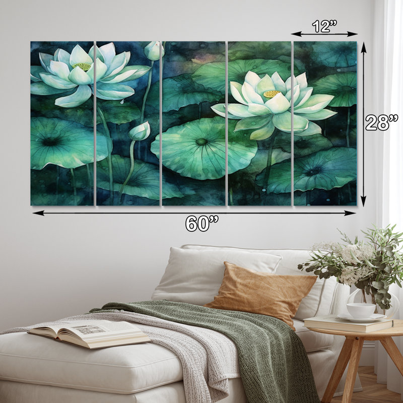Green Lotus Pond I - Ensemble de décoration murale en métal floral