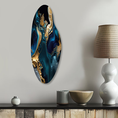Abstract Geode Marble Blue IV - Abstract Marble Curved Shape Assymterical Metal Wall Art