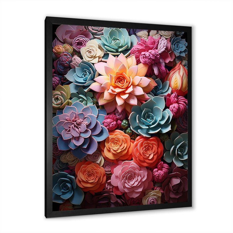Larghetto Colorful Succulents Delight sur impression sur toile, Cadre photo noir, H 40 po x l 30 po x P 1,5 po