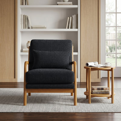 Chaise d'appoint rembourrée en bois massif Hertford de 26 po de largeur Mid Century avec coussin supplémentaire