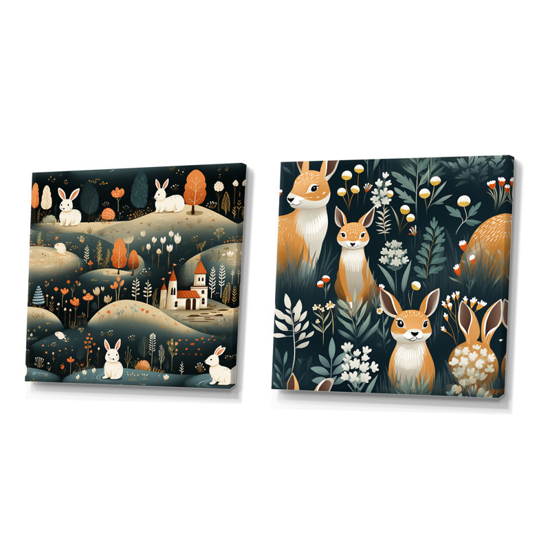 Ensemble de salon Woodland Rabbit Journey II - Rabbit Wall Art, Toile tendue, H 16 po x l 33 po x P 1 po