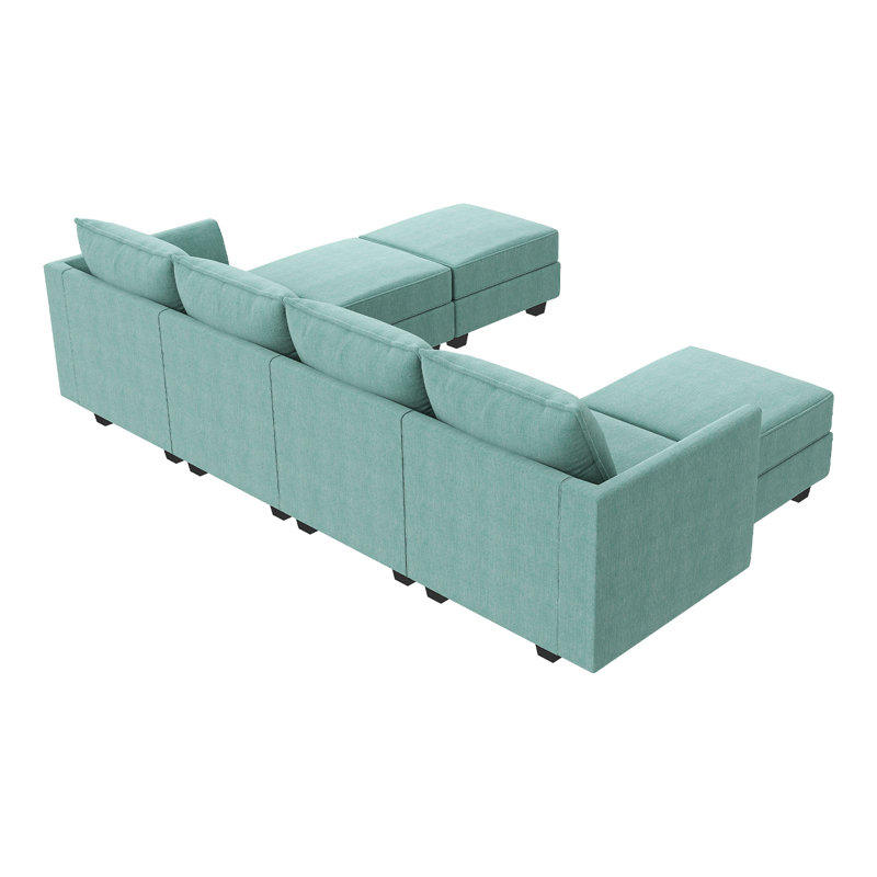 Canapé modulaire en U modulaire réversible avec siège de rangement, Polyester bleu