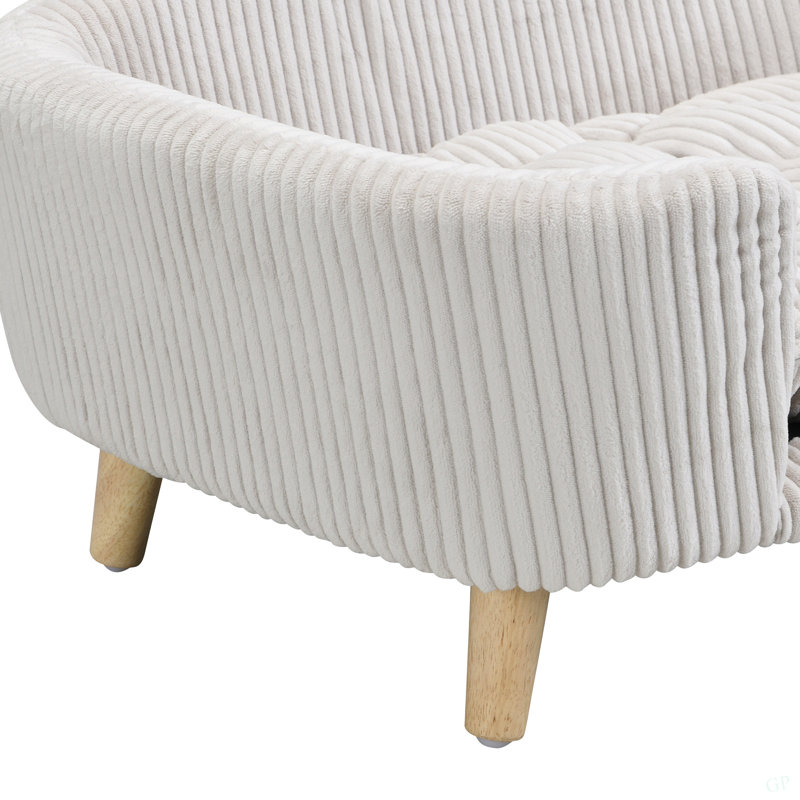 Structure de lit pour chien surélevée pour petit chien, lit en velours côtelé avec pieds en bois d'hévéa et mousse de soutien, beige, facile à assembler