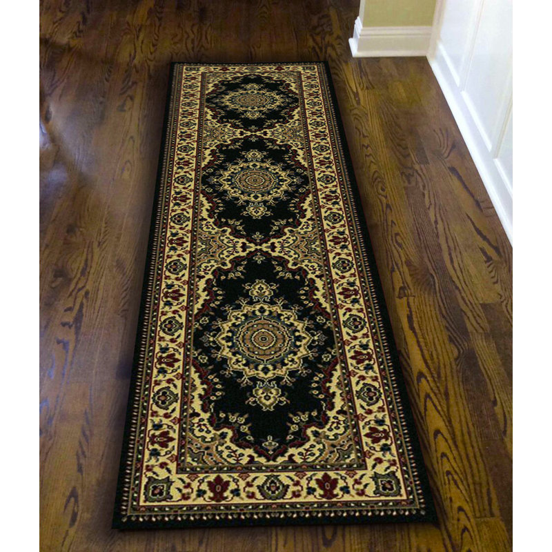 Columbus Black Traditional Oriental Medallion Area Rug, Runner 2'2" x 7'7"