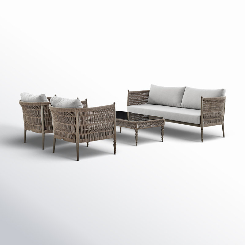 5-Person Gray and Brown Aluminum Rope Outdoor Seating Set