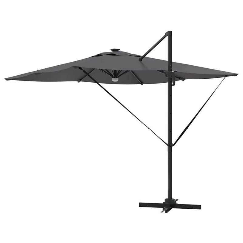 Roma Parasol with LED Strip Lights Aluminium and Polyester Garden Shade, Anthracite, 270cm H x 285cm W x 285cm D
