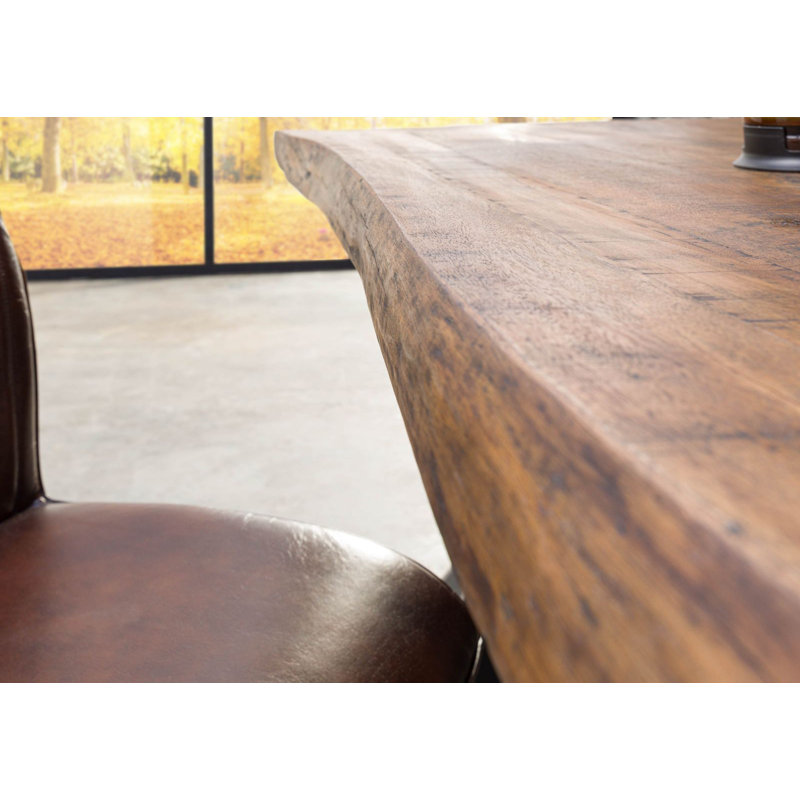 Solid Wood Top Metal Base Dining Table, 80cm H x 220cm L x 100cm W