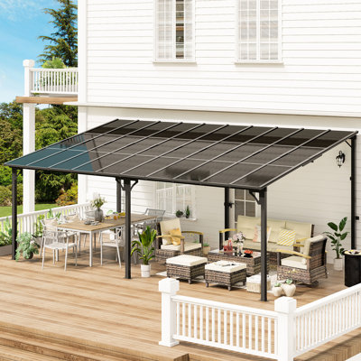 Yardgracewall Mounted Lean To Metal Awnings With Sloped Roof, Solar Light