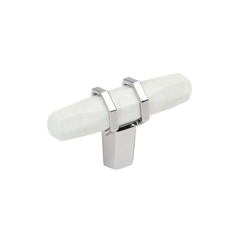 Marble White and Polished Chrome Cabinet Knob, 2-1/2 inch