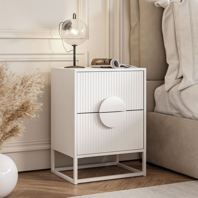 40cm W Metal Bedside Table, white