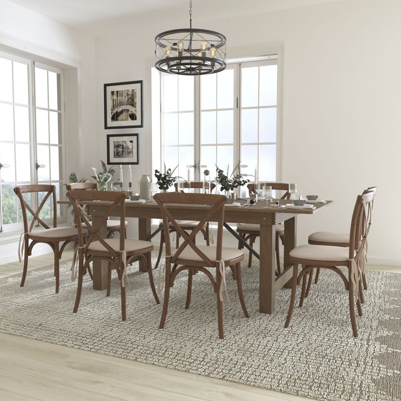 Ensemble de table de ferme pliante rustique Aylar avec chaises Ã  dossier croisÃ© et coussins, H 30 po x l 40 po x L 84 po
