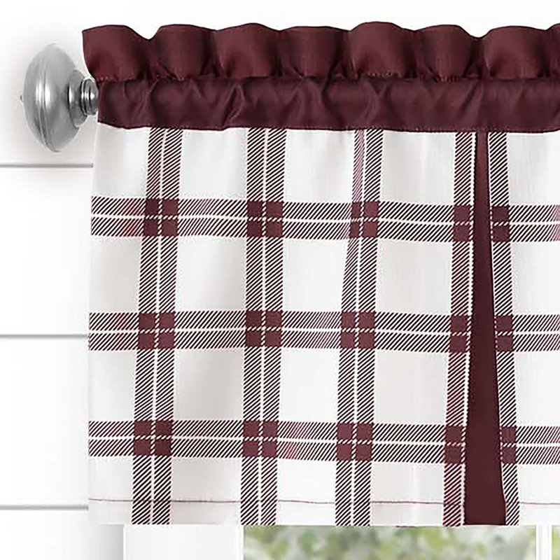 Plaid Tailored Kitchen Curtain, 36" W x 58" L, Burgundy