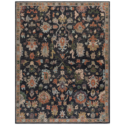 Karlise Hand Tufted Wool/Cotton Oriental Rug in Dark Gray/Sage