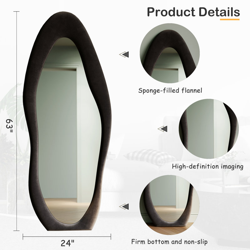 Climenhaga Full Length Mirror Wavy Mirror Floor Mirror, Black