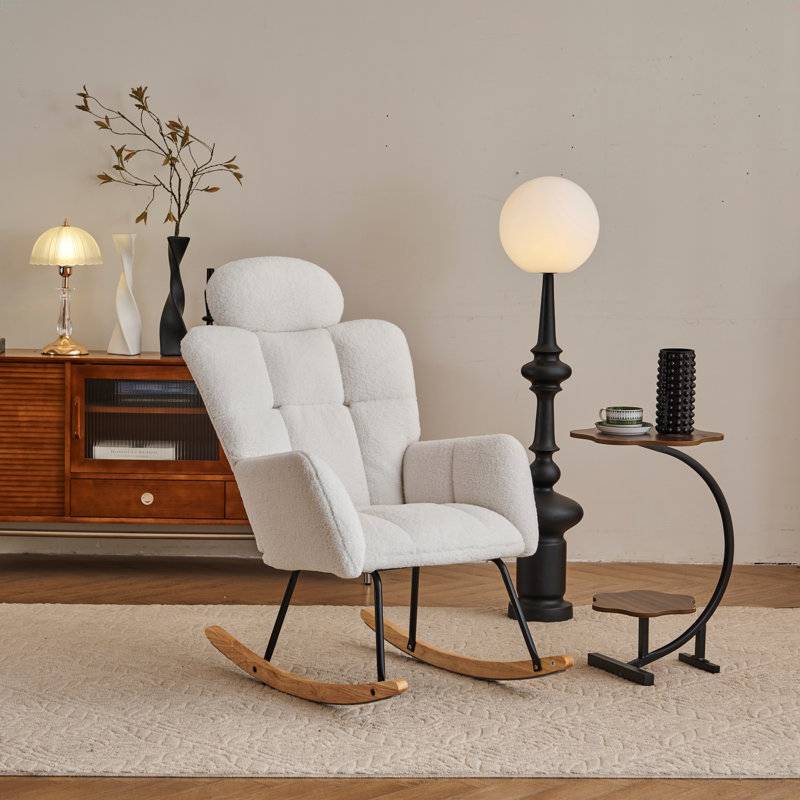 Chaise rembourrée avec fauteuil à bascule rembourré Teddy, Ivoire ivoire
