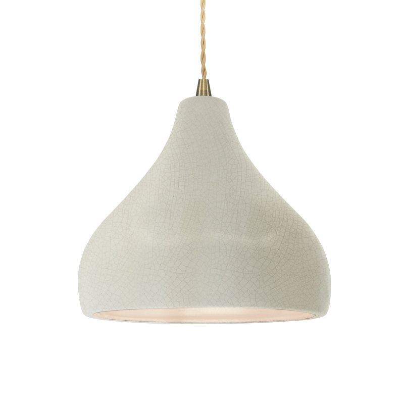Luminaire suspendu à 1 lumière Meydan, Blanc craquelé, H 8 po x l 11,5 po x P 11,5 po, Laiton antique