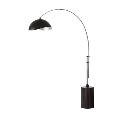 Lampe à arc 92 po Tambo Luna - nickel satiné, base en chêne noir, feuille noir mat / argenté, à intensité variable, ampoule incluse