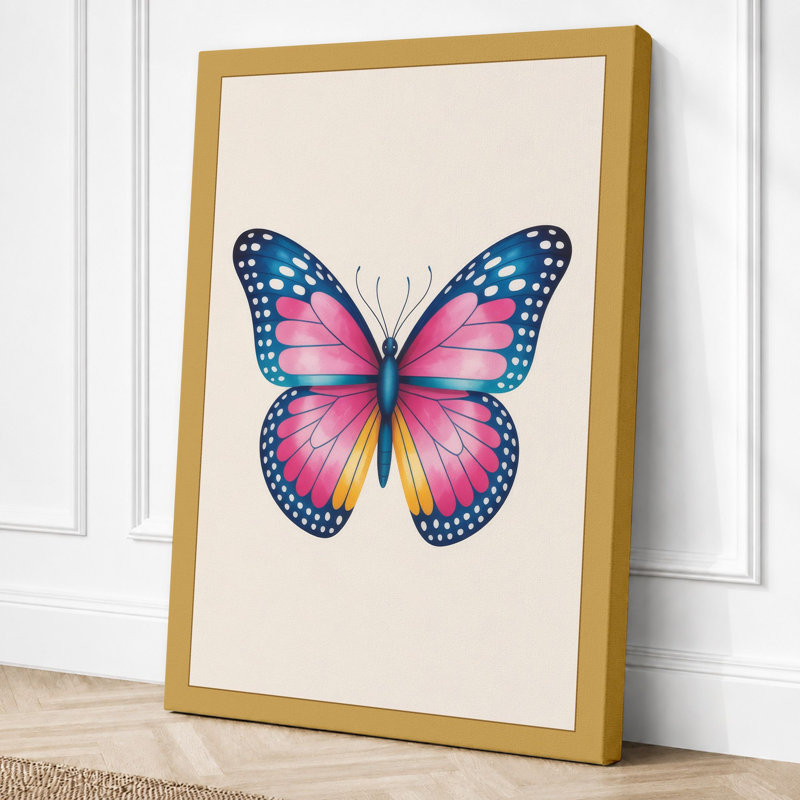 Symmetrical Butterfly Botanical - Wrapped Canvas, 36x24 - 91.4 x 61.0 cm, Ochre Border