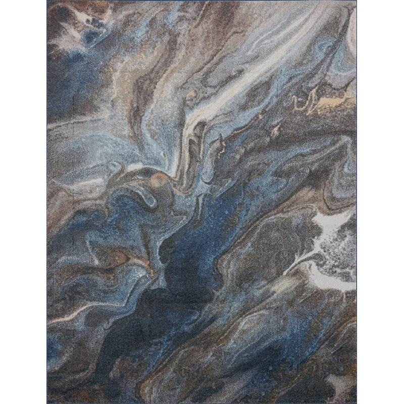 Aba Abstract Blue/Gray/Orange Area Rug, Rectangle 7'10" x 10'2"