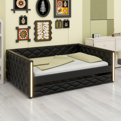 All-in-One Guest Bed Solution with Soft-Padded Frame, Hidden Trundle, and Built-In Illumination