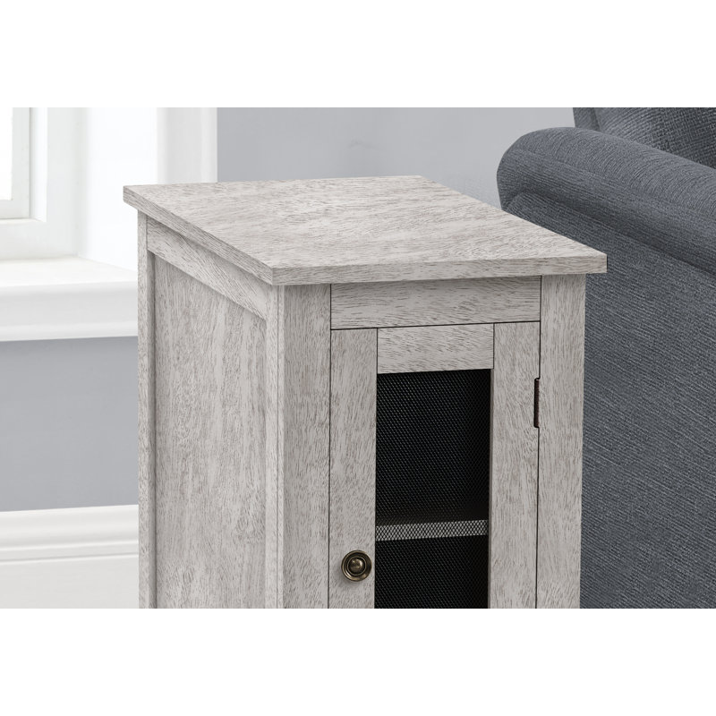 Table d'appoint, table de bout, table d'appoint, étroite, table de chevet, chambre à coucher, lampe, rangement, placage gris, transitionnel