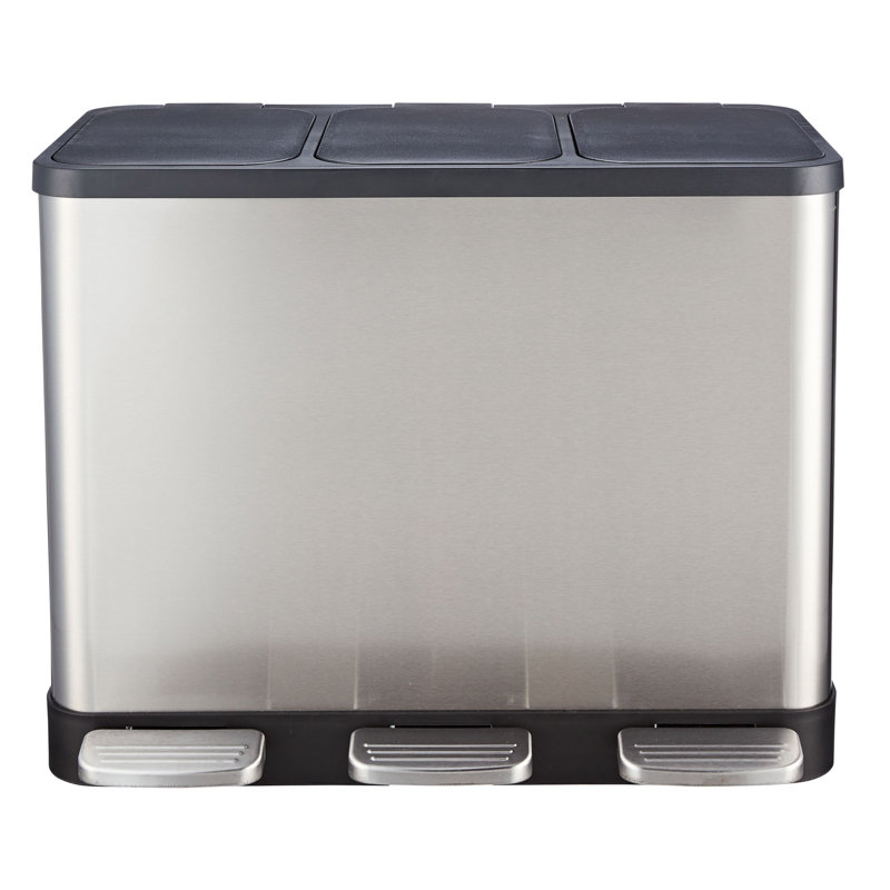 Ajavian Steel Step On and Odour Seal Recycling Bin, 5.27, 39cm H x 50cm W x 27cm D