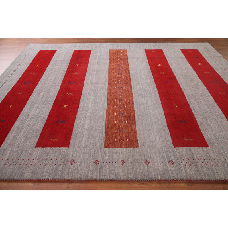 Tapis rayé gris Gabbeh 8 x 10
