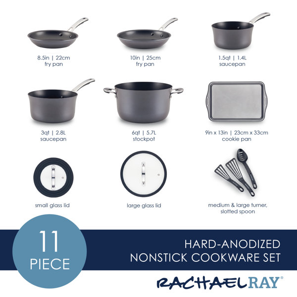 Rachael Ray Cook + Create Hard Anodized Nonstick Cookware Set, 11-Piece