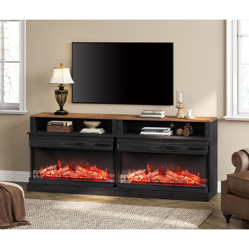Gracie Oaks Set Of 2 Fireplace Farmhouse Entertainment Center For 85 Inch, Black