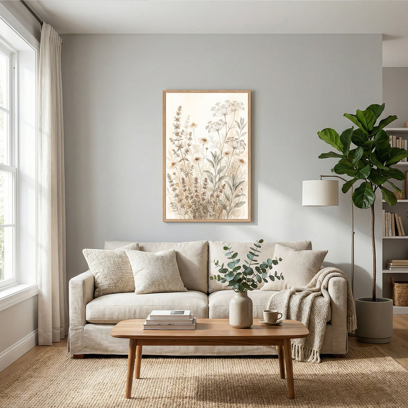 «Wildflower and Herb», illustration botanique sur toile sépia, H 24 po x l 18 po