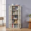 Bibliothèque ovale en bois ouverte, bibliothèque autoportante à cadre en panneau de fibres à densité moyenne, support de rangement à 5 niveaux facile à assembler pour le salon, décoration de bureau à domicile