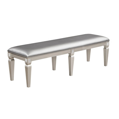 Modern Silver Gray Bench - 60" With Upholstered Seat And Sparkling Embellishments For Interior Embellished In Dining, Living Areas