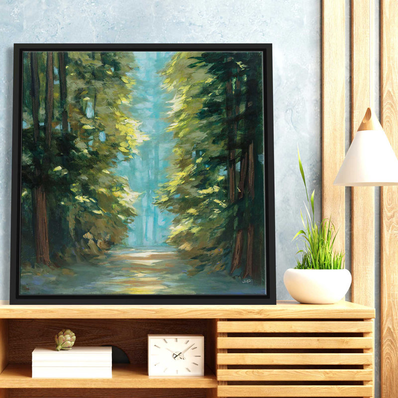 Forêt ensoleillée - Peinture, L 39,5 po x H 39,5 po, Cadre noir