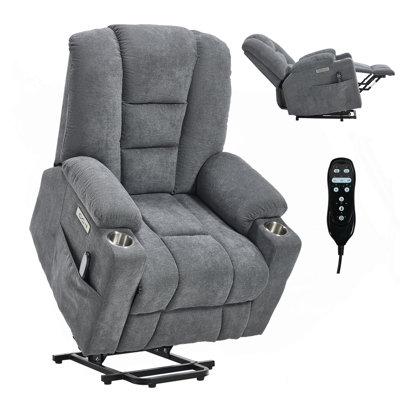Lift Recliner Chair With Massage And Heat For Elderly, Overstuffed Wide Recliners, Heavy Duty Motion Mechanism With USB And Type C Ports, 2 Steel Cup Holders