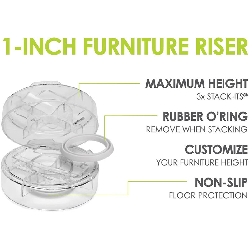 Clear Stackable 1" Furniture Risers with Non-Slip Grippers
