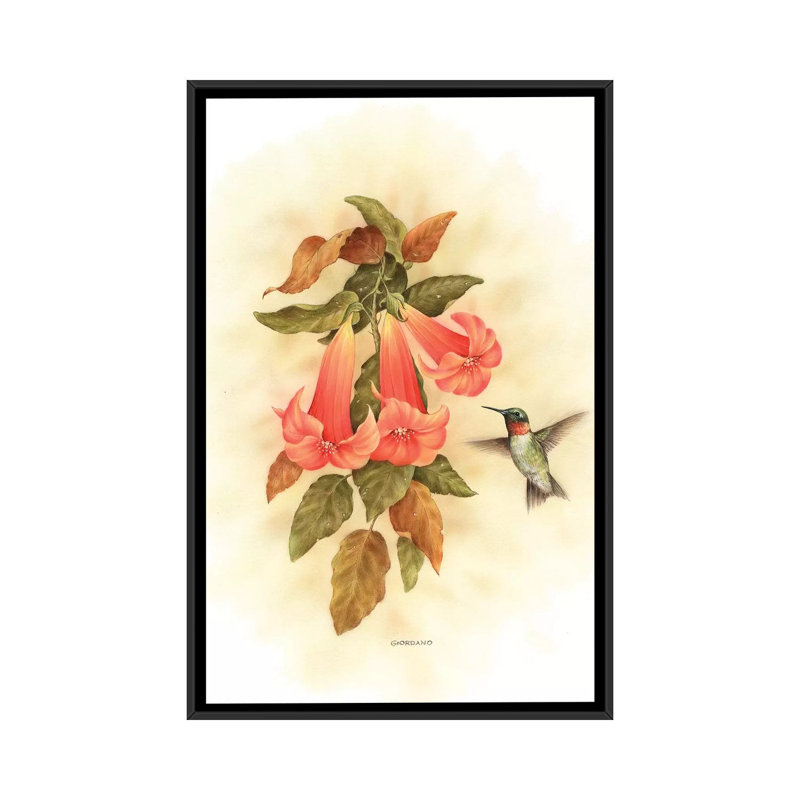 Hummingbird Delight - impression d'art graphique, Toile avec cadre noir, Aucun mat, H 40 po x l 26 po x P 1,5 po