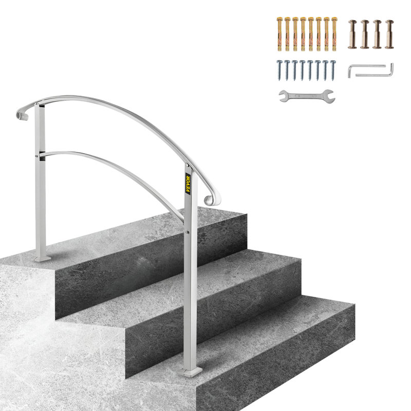 VEVOR Handrails for Outdoor Steps Adjustable Wrought Iron Handrails, White, 105.9cm H x 121.9cm W x 9.9cm D