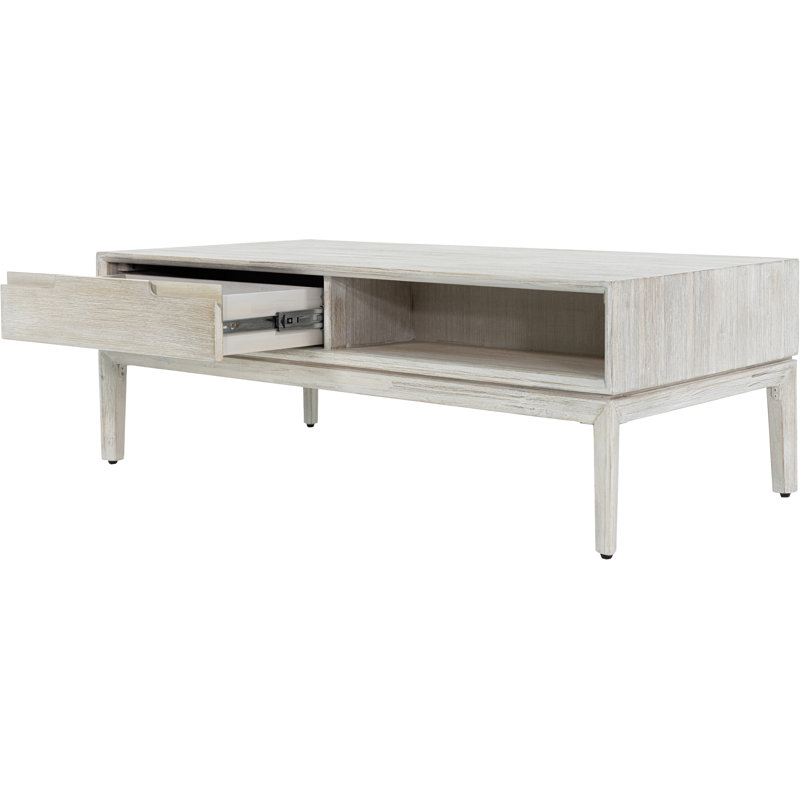 Takierra Solid Wood Coffee Table with Storage, White Sand