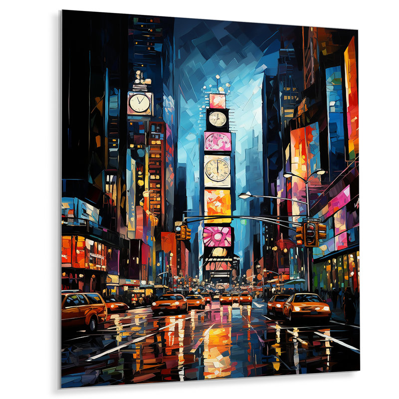 New York City Time Square Lights II - art mural en métal New York City, H 32 po x l 16 po x P 1 po