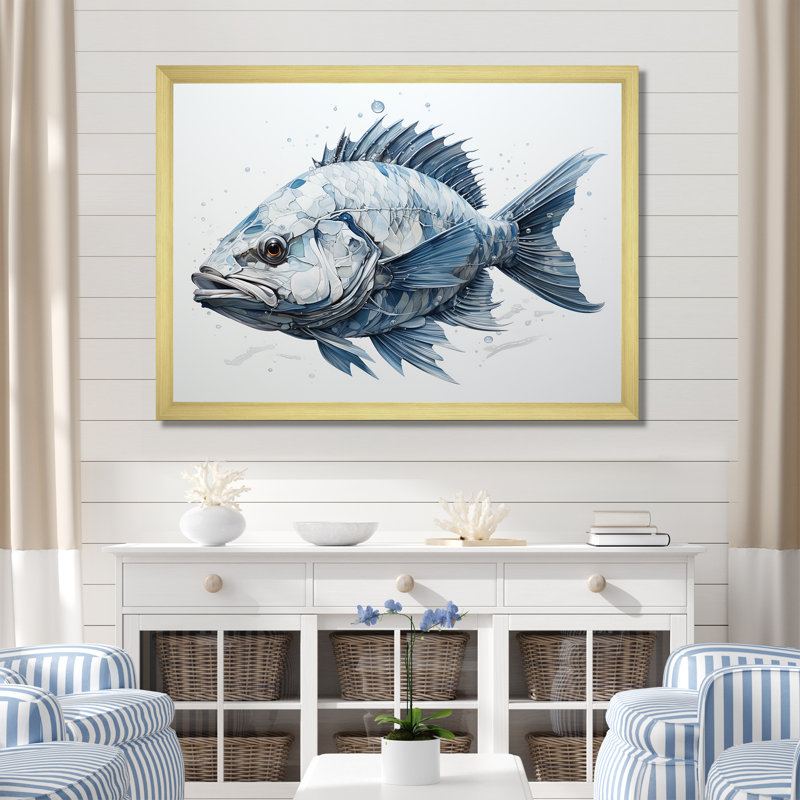 " Fish In The Deep Blue I ", Gold Single Picture Framed, 30" H x 40" W x 1.5" D