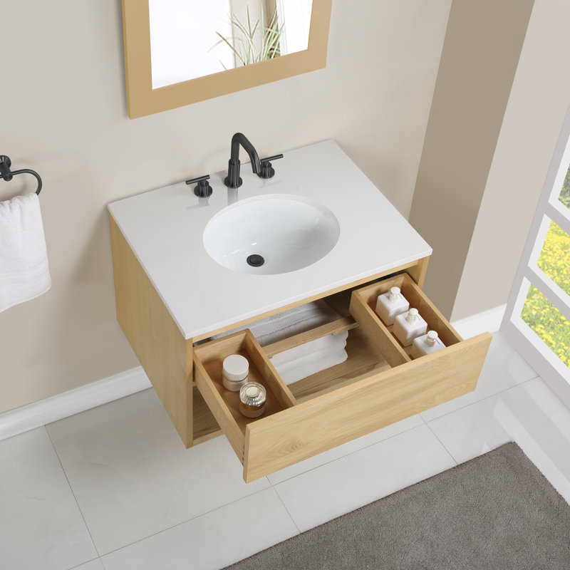 Redbridge 30'' Single Wall Mounted Bathroon Vanity with Quartz Top