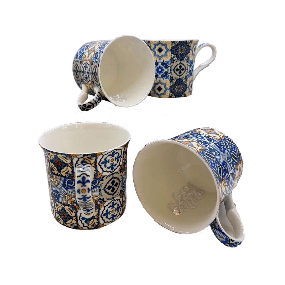 BLUE AZULEJO Fine Bone China Set Of 4 Cups
