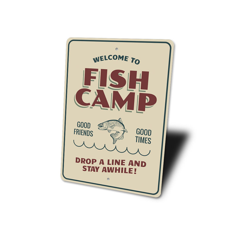 Panneau de bienvenue en aluminium Fish Camp, H 14 po x l 10 po x P 0,04 po