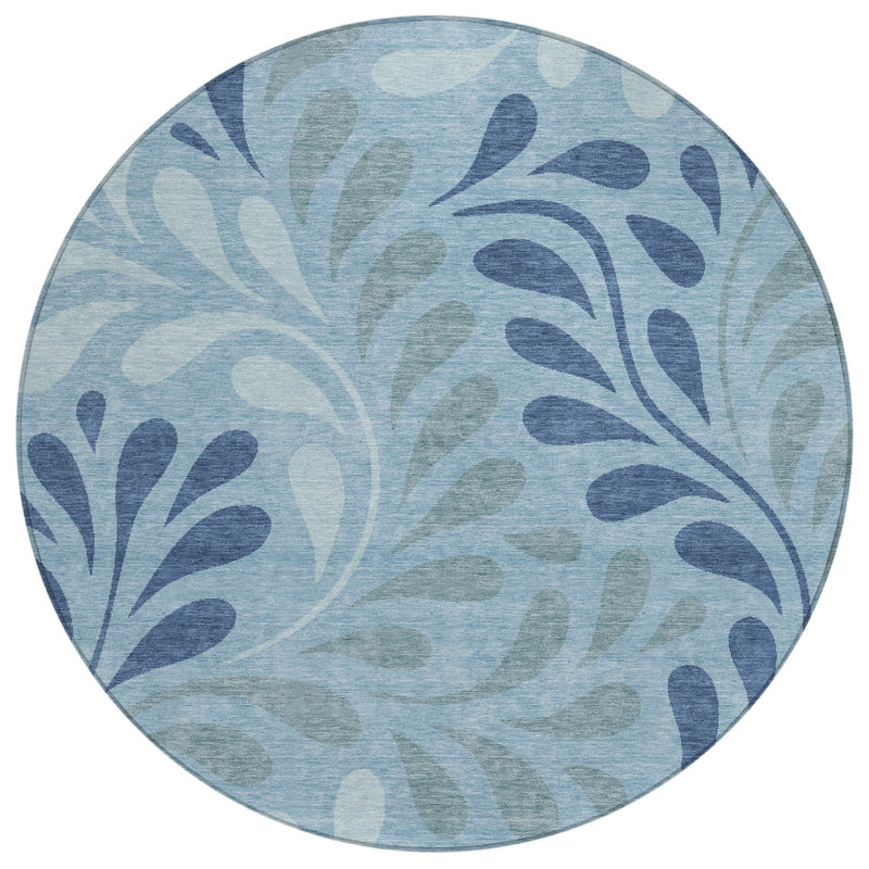 Machine Washable Indoor/Outdoor Chantille ACN2411 Botanical Rug, Round 8'