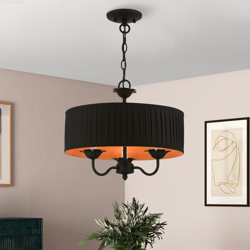 Lustre suspendu en laiton antique 3 lumières, Noir