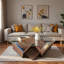 Table basse ronde avec plateau en verre et tablettes de rangement