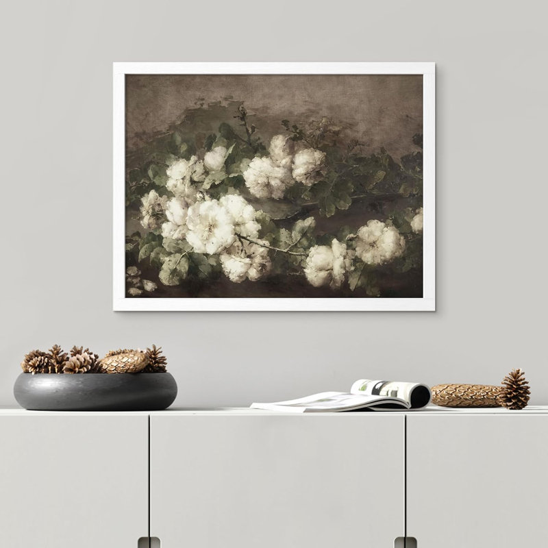 " Still Life White Flower Wall Art Natural Landscape Country Farmhouse Vintage Painting Print " Graphic Art Print, White