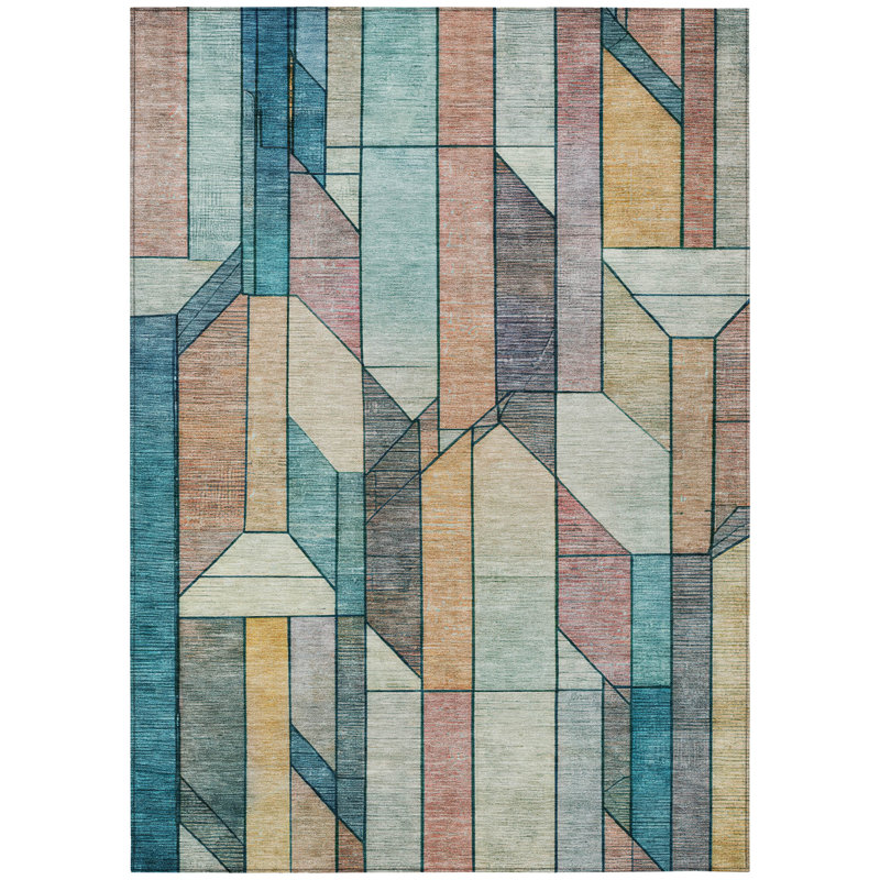Machine Washable Indoor/Outdoor Chantille ACN2867 Modern Rug, Teal, 5' x 7'6"
